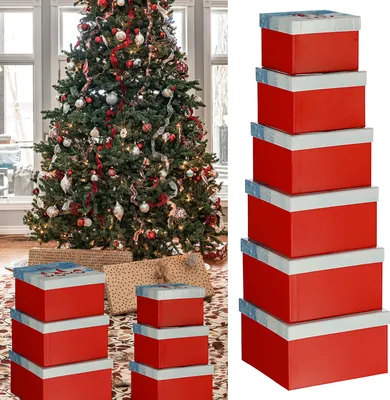 Produktbild von Boxenset 6tlg "Frohe Weihnachten" rot Weihnachtsgeschenke Geschenkboxen Weihnachtsmann Schachteln Boxen Verpackung