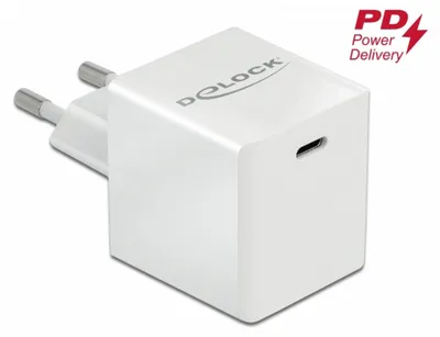 Produktbild von DeLOCK USB GaN Ladegerät 1 x USB Type-C PD 3.0 kompakt mit 40 W, Drinnen, AC, Weiß