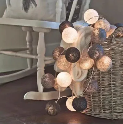 Produktbild von Ein 3 Meter langer Lichtslingerketten mit Baumwollkugeln und 20 dimmbar LED-Lampen, für Innenraum-Verwendung, wie in Zimmern, Kinderzimmern, bei Hochzeiten und Feiern.