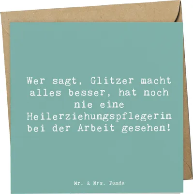Produktbild von Mr. & Mrs. Panda Klappkarte Spruch Heilerziehungspflegerin Glanz - Meeresbrise - Geschenk, pflegerische Unterstützung, Grußkarte, Helden des Alltags, unermüdliche Arbeit