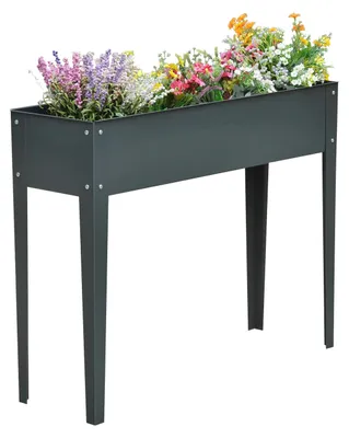 Obrázek produktu pro Zahradní truhlík – vyvýšený záhon pro bylinky a květiny – 100 x 30 x 80 cm – kov – 3 drenážní otvory – s nožkami – tmavě šedá barva