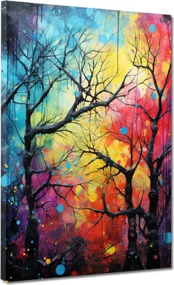 Produktbild von Abstrakt Bäume Winter Pop Art Leinwandbild Wandbild Kunstdruck XL Wanddeko: 75x100x4cm