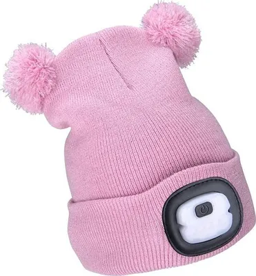 Produktbild von Extol Light 43458 Hut mit Stirnlampe 4x25lm, USB-Aufladung, rosa mit Glitzer und Pompons, Kinder