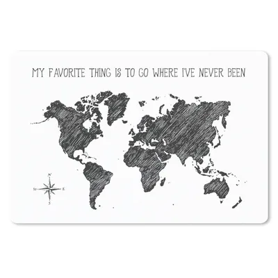 Produktbild von MuchoWow® Schreibtischunterlage Weltkarte - Schwarz - Weiß - Zitat 60x40 cm - XXL Mauspad - Großes Mauspad