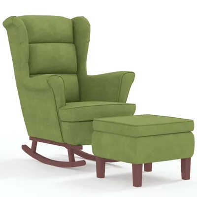 Immagine prodotto di vidaXL Sedia a dondolo Poltrona a orecchie Verde chiaro Velluto e legno massello