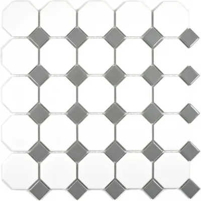Produktbild von Mosaik Fliese Keramik metallgrau Octagon weiß matt metall glänzend MOS13-0122_f | 10 Mosaikmatten