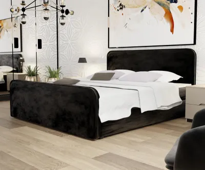 Produktbild von Boxspringbett Schlafzimmerbett MABEL 180x200cm Stoff Opera Velvet Schwarz