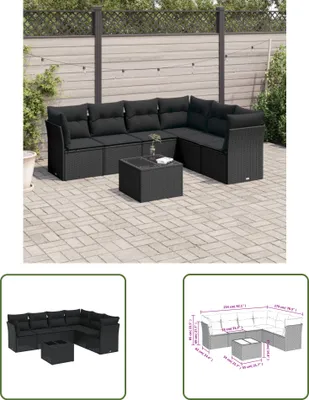 Produktbild von The Living Store 7-tlg. Garten-Sofagarnitur mit Kissen Schwarz Poly Rattan