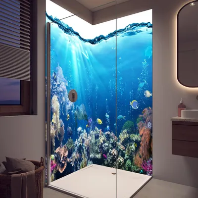 Produktbild von Duschrückwand - Wandverkleidung für Dusche aus ALU Glanz 0,3 cm - 120 x 250 cm -  Ozeantiere