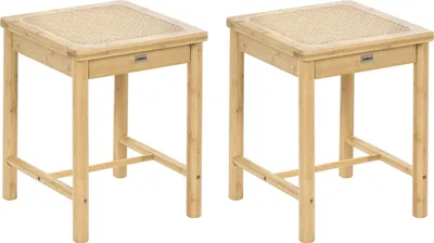 Zdjęcie produktu dla BELIANI Zestaw 2 stołków jasnobrązowy taborety drewno bambusowe plecione siedzisko boho styl kuchnia jadalnia