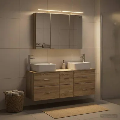 Image de Maison Exclusive - Ensemble de meubles de salle de bain, 4 pièces, en bois d'ingénierie imitation chêne Sonoma et verre