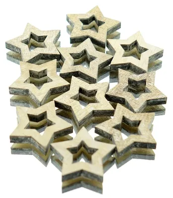 Produktbild von Weihnachts-Streusterne Natur weiß gewaschen Ø 3,5 cm aus Holz - 10er Pack