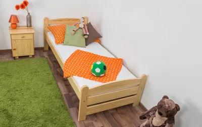 Produktbild von Kinderbett / Jugendbett Kiefer massiv Vollholz natur 84, inkl. Lattenrost - Liegefläche 80 x 200 cm