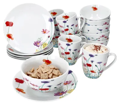 Immagine prodotto di 12 pezzi set colazione Marie porcellana 6 pers piatto tazza tazza fiori
