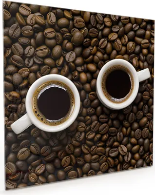 Produktbild von Küchenrückwand Spritzschutz Glas mit Motiv Kaffeebohnen und Tassen 40 x 40 cm