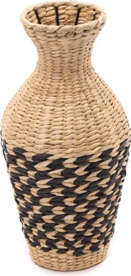 Produktbild von STROH VASE "CUADRO" | Natur, Schwarz, 42 cm | Deko Boden Vase