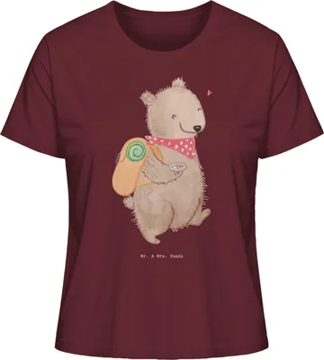 Produktbild von Mr. & Mrs. Panda Damenshirt Bär Wandern Größe M - Burgundy - Geschenk, Damen Oberteil, T-Shirt, shirt, Spazieren, baumwollshirt, Natur Entdecken, Outdoor Sport, Basic