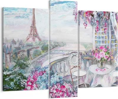 Produktbild von Bild auf Leinwand - Leinwandbild - Blumen Eiffle Architektur Balkon - 95x80cm - Wand Bild - Wanddeko - Leinwanddruck - Bilder - Kunstdruck - Wanddekoration - Leinwand bilder - Wandkunst - CB95x80-3130