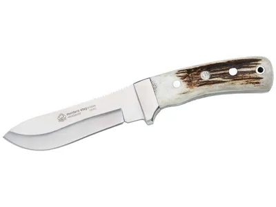 Zdjęcie produktu dla PUMA IP Nóż myśliwski MONTERO STAG, stal 1.4125, róg jelenia, bolstery niklowo-srebrne, otwór na smycz, brązowa pochwa/skóra