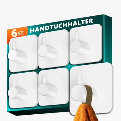 Produktbild von Lindenstein 6er-Set Handtuchhalter selbstklebend, ohne Bohren, aus 304 Edelstahl, wasserdichte Klebehaken für Badezimmer und Fliesen