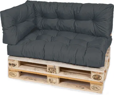Produktbild von TexDeko Garden Palettenkissen 120x80x18cm wasserabweisend gesteppt Sitzauflage für Europaletten, UV-beständig (3-TLG Set, Anthrazit)