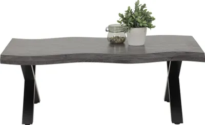 Produktbild von Couchtisch Gerd mit Baumkantenoptik-Nachbildung Wildeiche Grau- Metall X-Gestell-großer Ablage-110x60cm