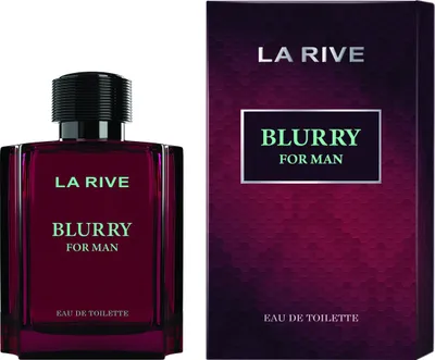 A bottle of LA RIVE BLURRY FOR MAN Eau de Toilette and its packaging are displayed side-by-side against a white background.