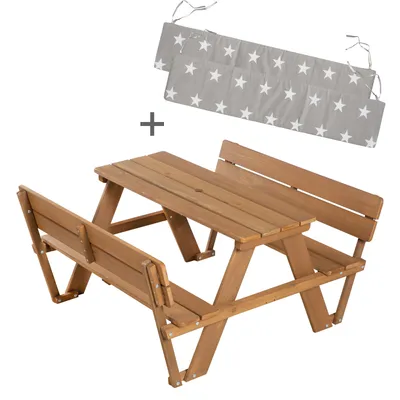 Produktbild von roba Kinder Outdoor+ Sitzgruppe 'Picknick for 4' inkl. Sitzkissen, 2 Bänken, Massivholz, wetterfest