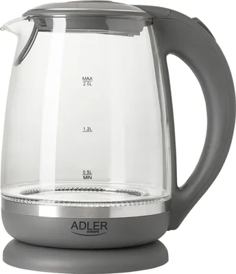 Produktbild von Adler AD1286 Elektrischer Wasserkocher aus Glas 2 Litern, Beleuchteter Innenraum, Kabellos Grau