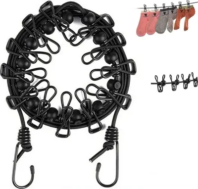 Image de Corde à linge portable Élastique - Corde à linge de voyage avec 12 pinces à linge