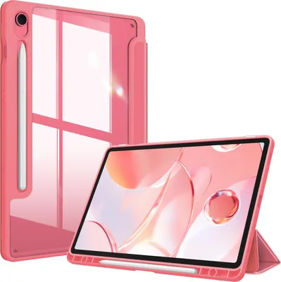 Produktbild von Fintie Hybrid Hülle für Samsung Galaxy Tab S10 Lite/S10 FE/S9 FE 10.9" & S9 11" Tablet mit Stifthalter - Stoßfeste Schutzhülle mit Transparenter Hartschale auf der Rückseite, Korallenrot