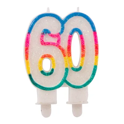 Produktbild von Regenbogen Zahl 60 Tortenkerze
