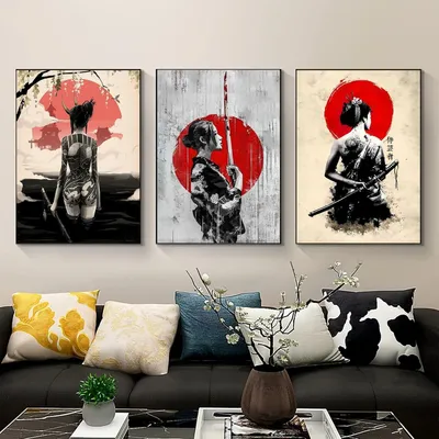 Obrázek produktu pro LYBOHO japonská žena plakát plátno umělecké výtisky obývací pokoj 3 kusy 20x30cm