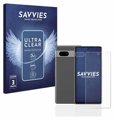 A product shot of screen protectors and a phone, with packaging in the background.