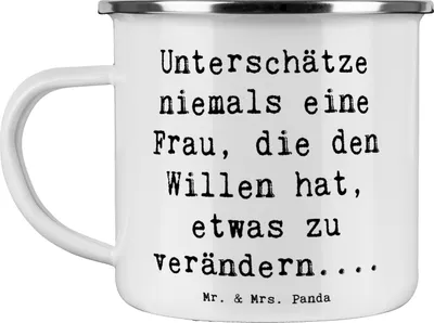Produktbild von Mr. & Mrs. Panda Emaille Tasse Spruch Hoffnung Veränderung - Weiß - Geschenk, starke Frau, Becher, Motivation, Zitat, Gefühl, Entschlossenheit, Haferl, Teetasse, Pott