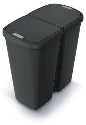 Zdjęcie produktu dla Kosz na śmieci Prosperplast COMPACTA Q DUO, 45 l, czarny z recyklingu z czarną pokrywą.