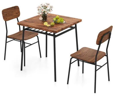 Immagine prodotto di Tavolo da pranzo con 2 sedie, tavolo da cucina per 2 persone, set da pranzo con ripiano, metallo, marrone