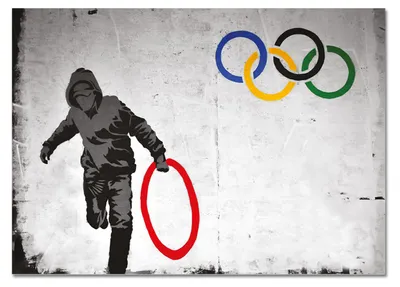 Image de Giallobus - Cercle olympique - Banksy - 50L x 35l cm - Tableau - Verre acrylique