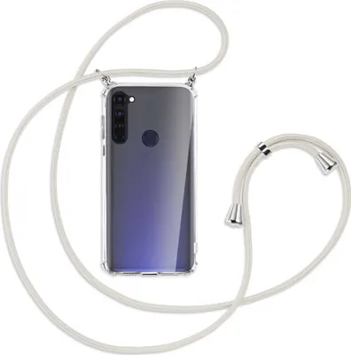 Produktbild von Handykette Backcover-Schutzhülle mit Band (Metall silberfarben) für Motorola Moto G Pro, G Stylus - broken white