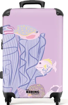 Produktbild von NoBoringSuitcases.com® Großer Koffer - Rosa mit Fischen und Muscheln - Kombinationsschloss TSA - Hartschalen Trolley 4 Rollen - 72 liter - Reisekoffer - 66 cmKoffer Mittelgroß 67x43x25 cm, 72L,