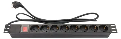 Produktbild von 19" Steckdosenleiste 1HE mit 8x Schutzkontakt, Schalter, schwarz