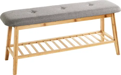 Obrázok produktu pre HAKU Lavica na topánky, lavica, regál na topánky, bambus, sivá – bambus, textilná tkanina, Š/V/H: 100 x 44 x 30 cm