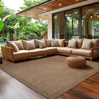 Produktbild von Outdoor Teppich Wetterfest Terrasse Balkon Garten Küchenteppich Flachgewebe Sisal Look Waschbarer Teppich, Braun Größe: 120 x 170 cm