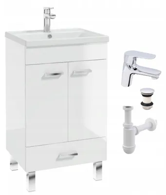 Zdjęcie produktu dla Szafka Łazienkowa z Umywalką 50 x 40 cm Biała Połysk Stojąca Bateria Chrom