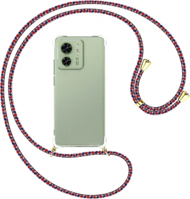 Produktbild von Handykette Backcover-Schutzhülle mit Band (Metall goldfarben) für Motorola Edge 40 5G (6.55'') - silber/blau/rot