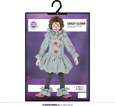 Immagine prodotto di Costume da clown dell'orrore per ragazzi costume di Halloween grigio-rosso da 10 a 12 anni (142-148 cm)