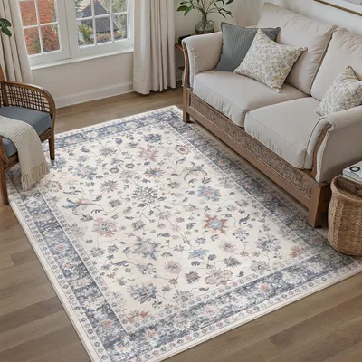Immagine prodotto di Tappeto vintage lavabile, motivo floreale, 120 x 170 cm, a pelo corto, antiscivolo, ideale per il soggiorno
