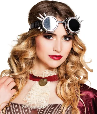 Produktbild von B54506 silber-bruniert mit Stacheln Fliegerbrille Steampunkbrille