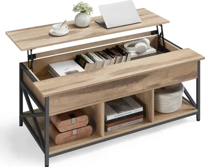 A lift-top coffee table with storage, shown in a studio setting.