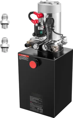 Produktbild von Hydraulikaggregat / Hydraulikpumpe - Doppeltwirkende Kipperpumpe 12 V Gleichstrom für Kippanhänger - Max. Druck 22 MPa - Fördermenge 3,4 L/min - Metalltank 11,4 L - Schwarz